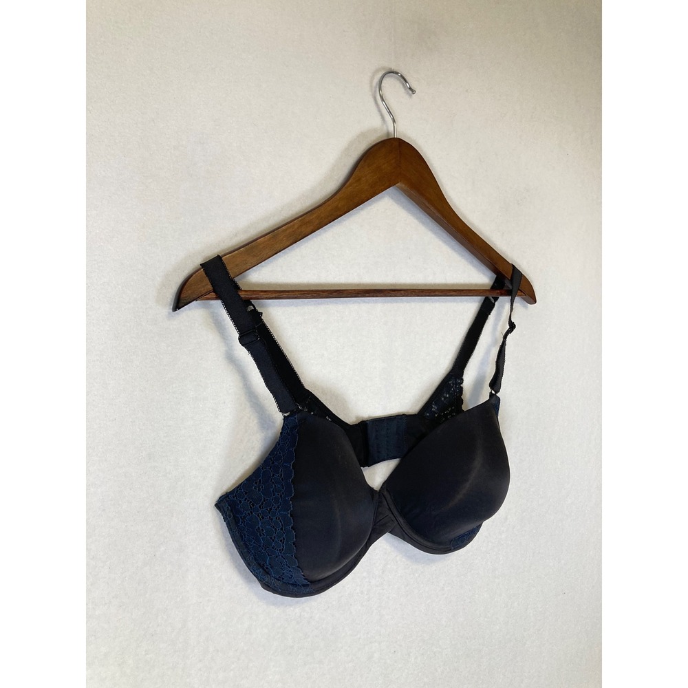 Classic Romantic Maidenform Womes 36D Blk Navy Blue Lace Trim T-Shirt Bra DM7543 - Picture 7 of 7